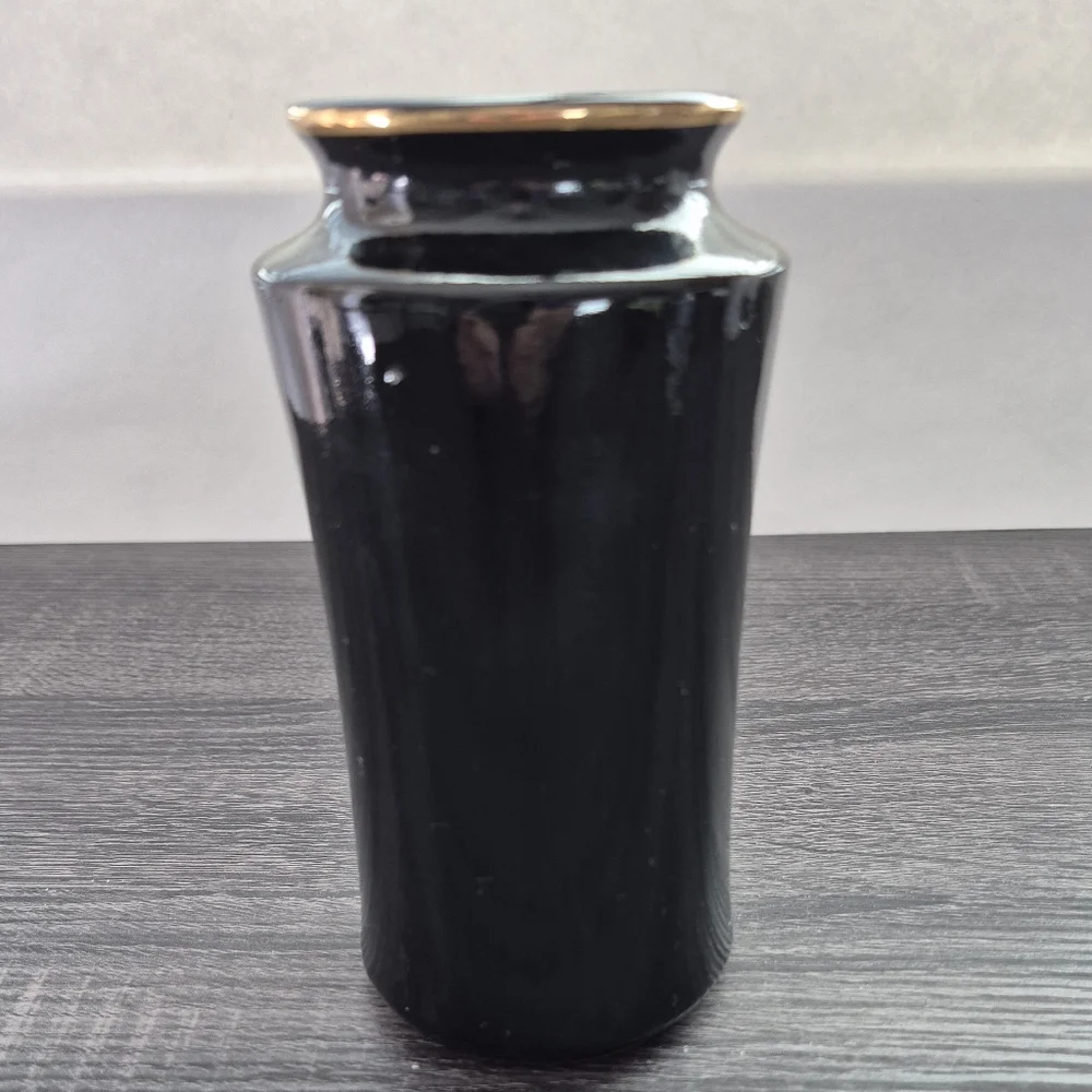 Japanese Black Vase with Floral and Bird Design - Picture 3 of 7
